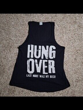 Color Bear Black "Hung Over" Graphic Racerback Tank Top Size L